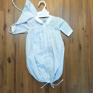 Light Blue Newborn Baby Gown with Bonnet